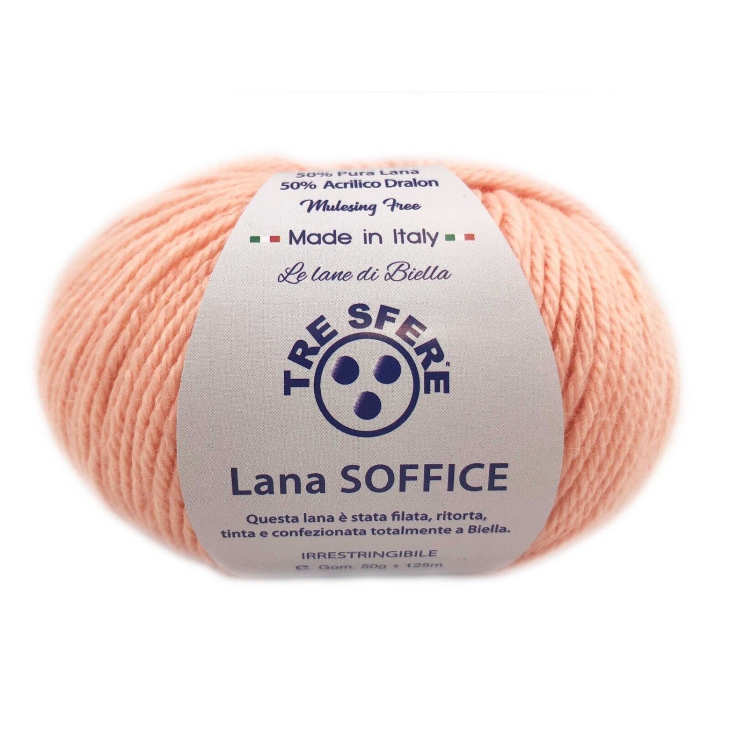 Gomitolo Lana Soffice Tre Sfere 50% Lana 50% Dralon +- 125 mt. ferri o unc. 4/5