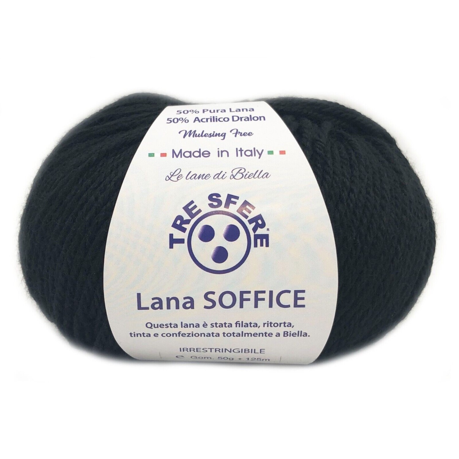 Gomitolo Lana Soffice Tre Sfere 50% Lana 50% Dralon +- 125 mt. ferri o unc. 4/5