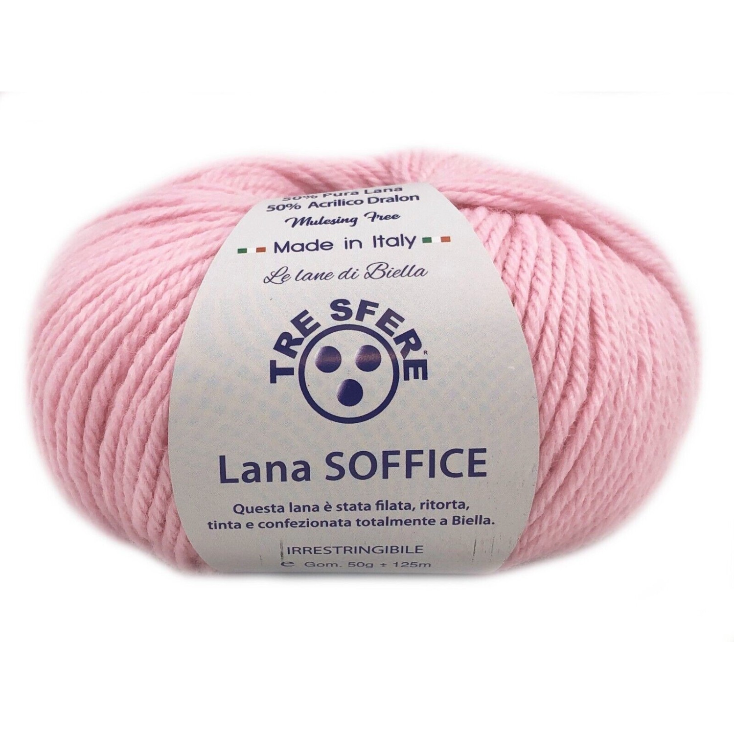 Gomitolo Lana Soffice Tre Sfere 50% Lana 50% Dralon +- 125 mt. ferri o unc. 4/5