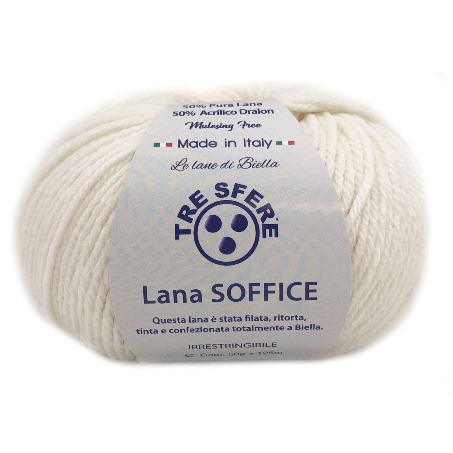 Gomitolo Lana Soffice Tre Sfere 50% Lana 50% Dralon +- 125 mt. ferri o unc. 4/5
