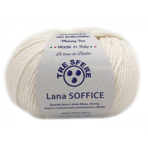 Gomitolo Lana Soffice Tre Sfere 50% Lana 50% Dralon +- 125 mt. ferri o unc. 4/5