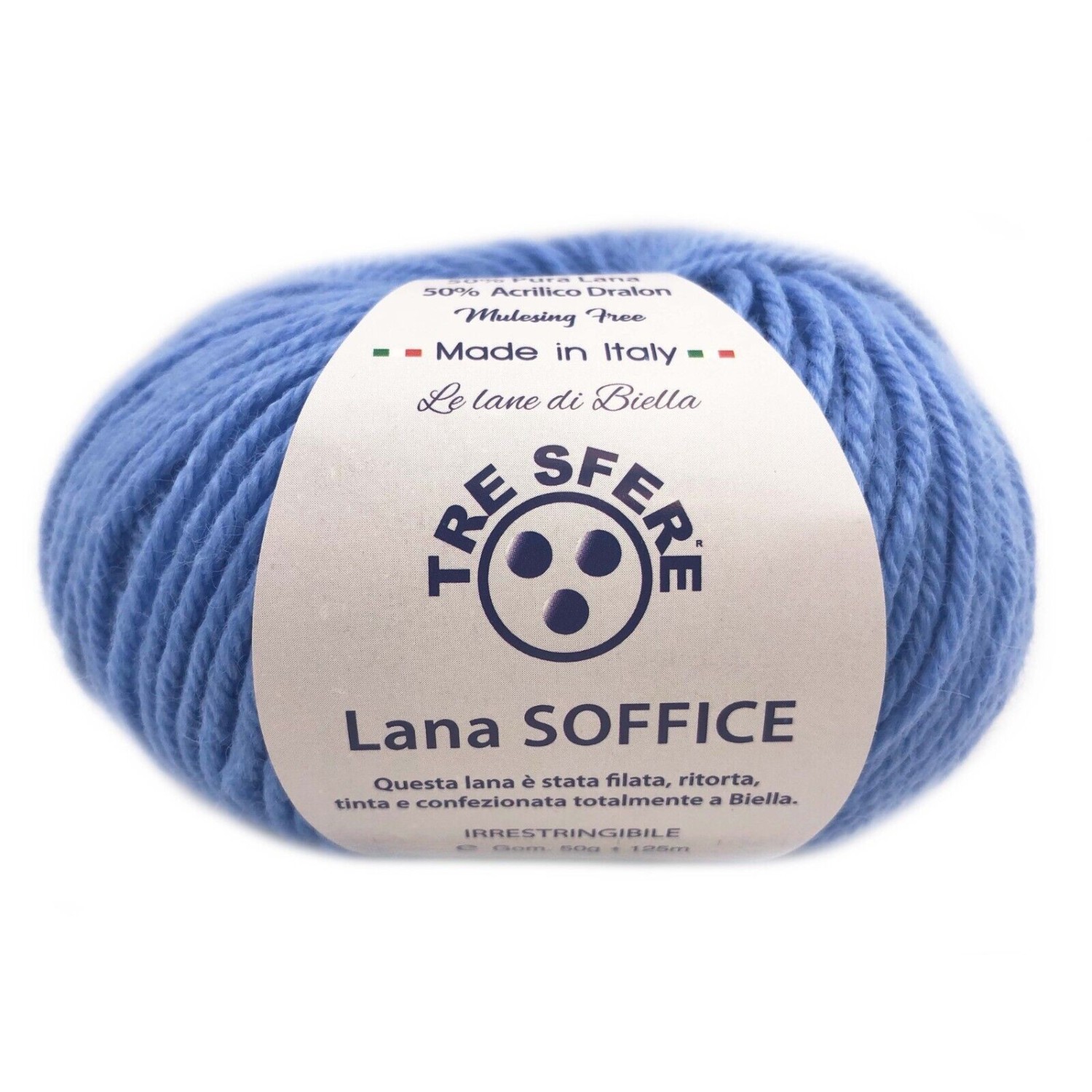 Gomitolo Lana Soffice Tre Sfere 50% Lana 50% Dralon +- 125 mt. ferri o unc. 4/5