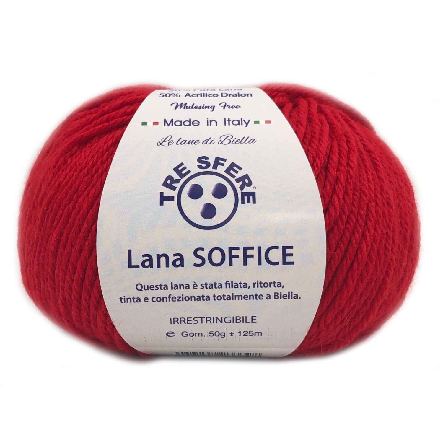 Gomitolo Lana Soffice Tre Sfere 50% Lana 50% Dralon +- 125 mt. ferri o unc. 4/5