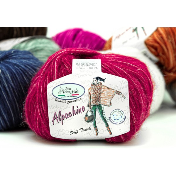 Gomitolo  da 50 gr. Alpachino della Miss Tricot Filati 50% merinos wool – 5% alpaca – 32%microfibra 1% pl metallizzato
