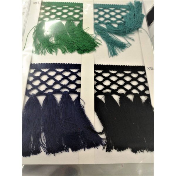 Passamaneria frangia in cotone altezza 12,5 cm. per decorazioni varie, 50 cm. vari colori