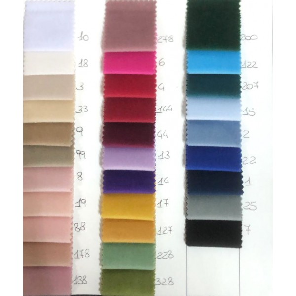 Tessuto velluto h. 140/150 cm. (350 gr. mtq) 100% poliestere taglio da 50x145 cm. vari colori