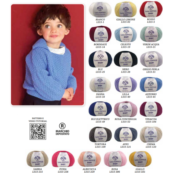 Gomitolo Lana Soffice Baby Made in Italy Tre Sfere 50% lana 50% dralon +- 175 mt. ferri o uncinetto 3/3,5