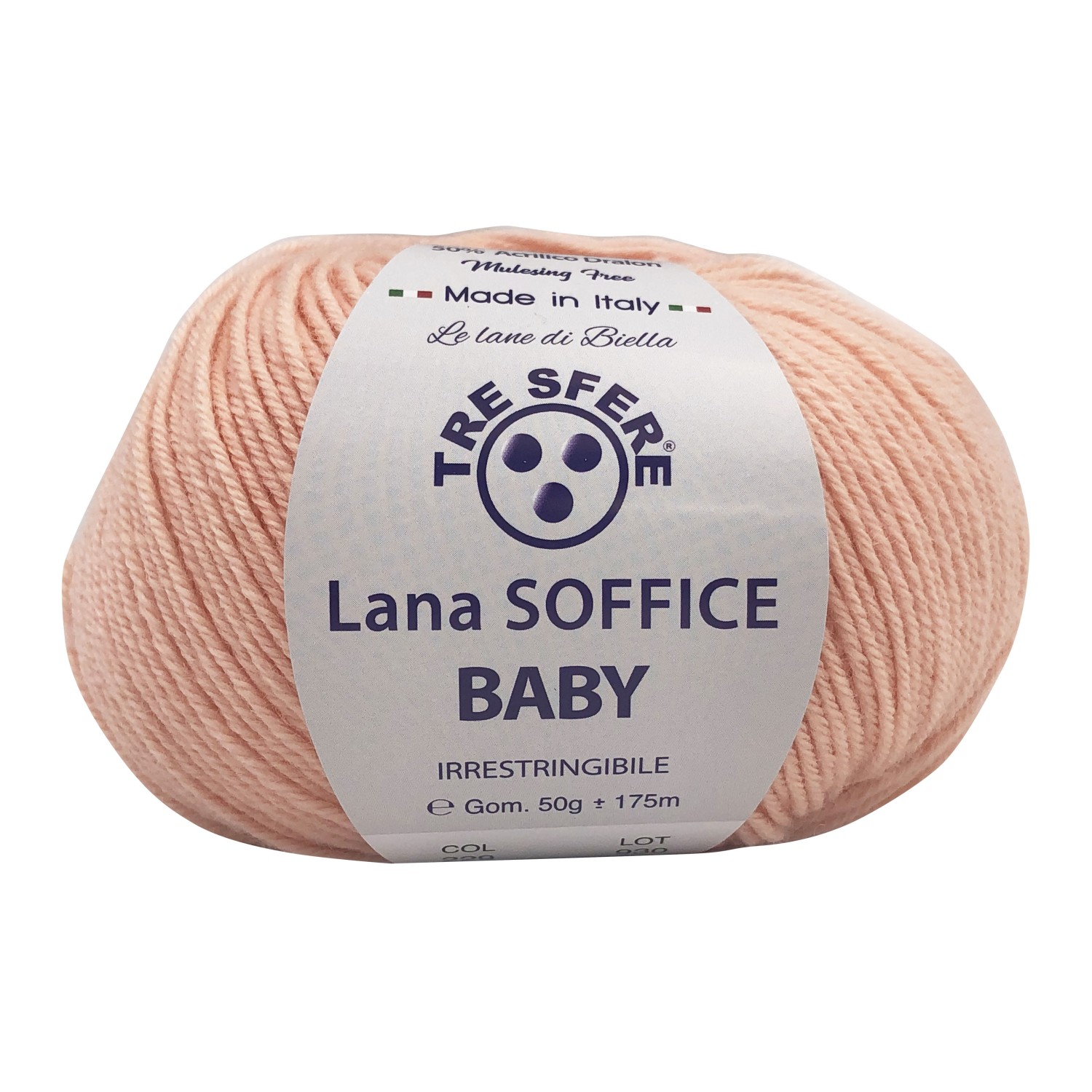 Gomitolo Lana Soffice Baby Made in Italy Tre Sfere 50% lana 50% dralon +- 175 mt. ferri o uncinetto 3/3,5