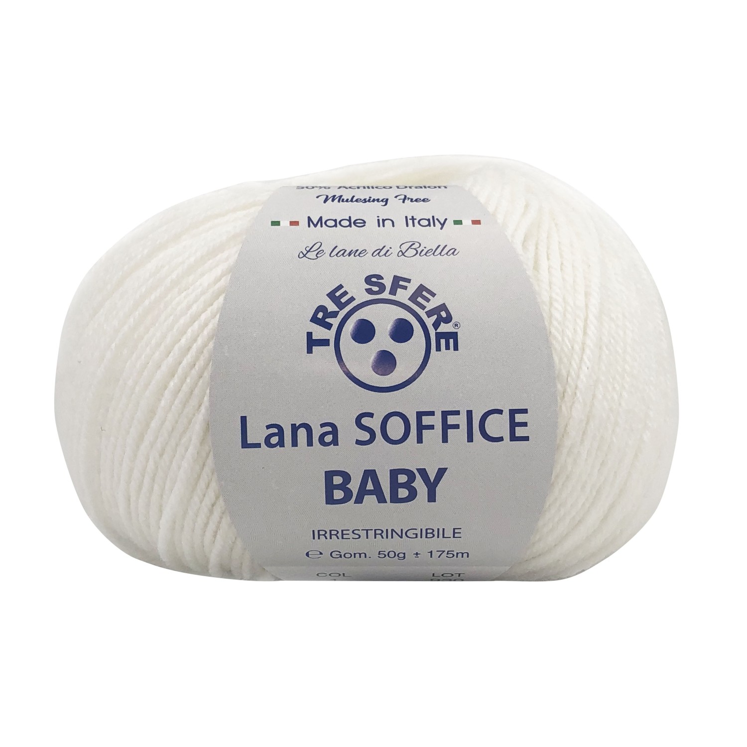 Gomitolo Lana Soffice Baby Made in Italy Tre Sfere 50% lana 50% dralon +- 175 mt. ferri o uncinetto 3/3,5