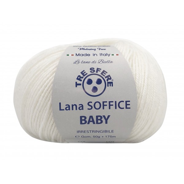 Gomitolo Lana Soffice Baby Made in Italy Tre Sfere 50% lana 50% dralon +- 175 mt. ferri o uncinetto 3/3,5