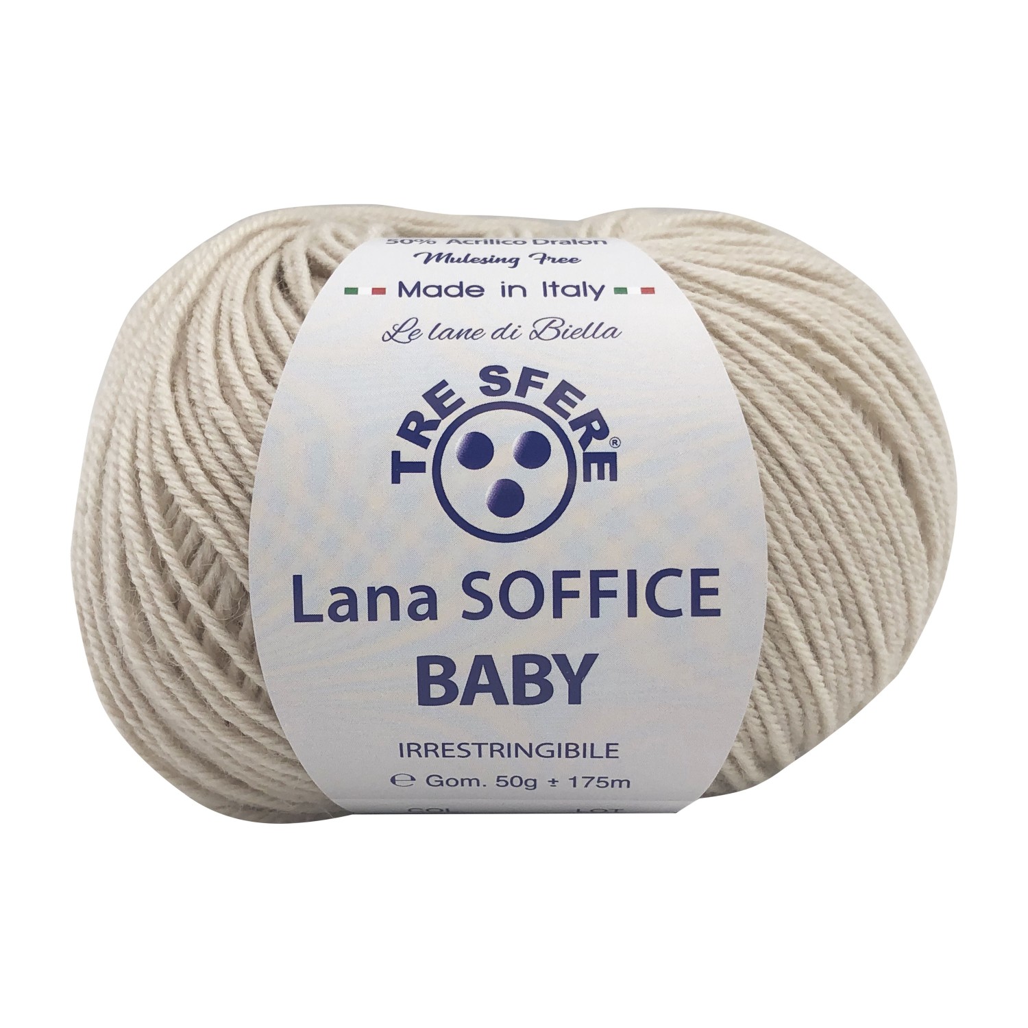 Gomitolo Lana Soffice Baby Made in Italy Tre Sfere 50% lana 50% dralon +- 175 mt. ferri o uncinetto 3/3,5