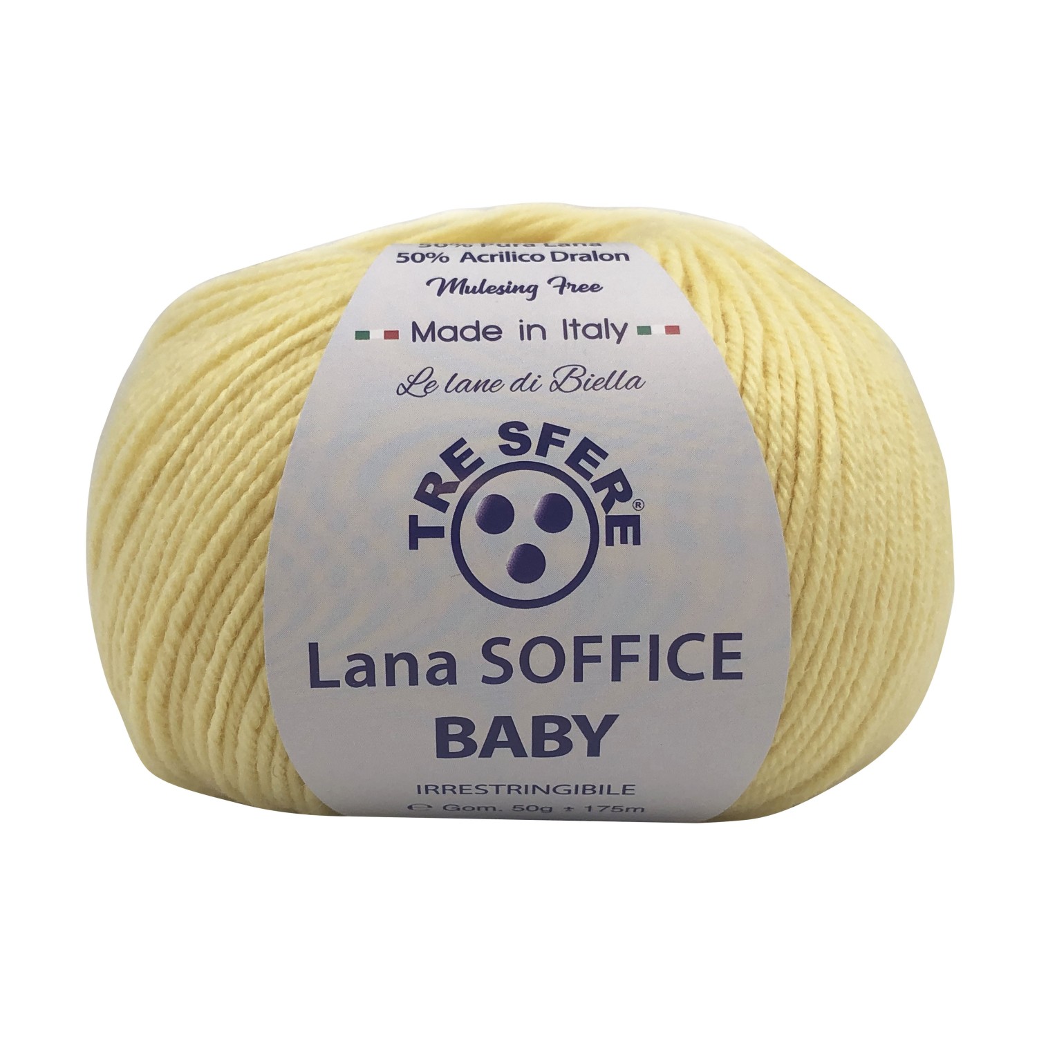 Gomitolo Lana Soffice Baby Made in Italy Tre Sfere 50% lana 50% dralon +- 175 mt. ferri o uncinetto 3/3,5
