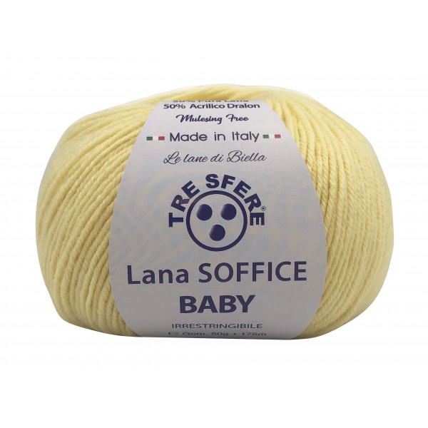 Gomitolo Lana Soffice Baby Made in Italy Tre Sfere 50% lana 50% dralon +- 175 mt. ferri o uncinetto 3/3,5