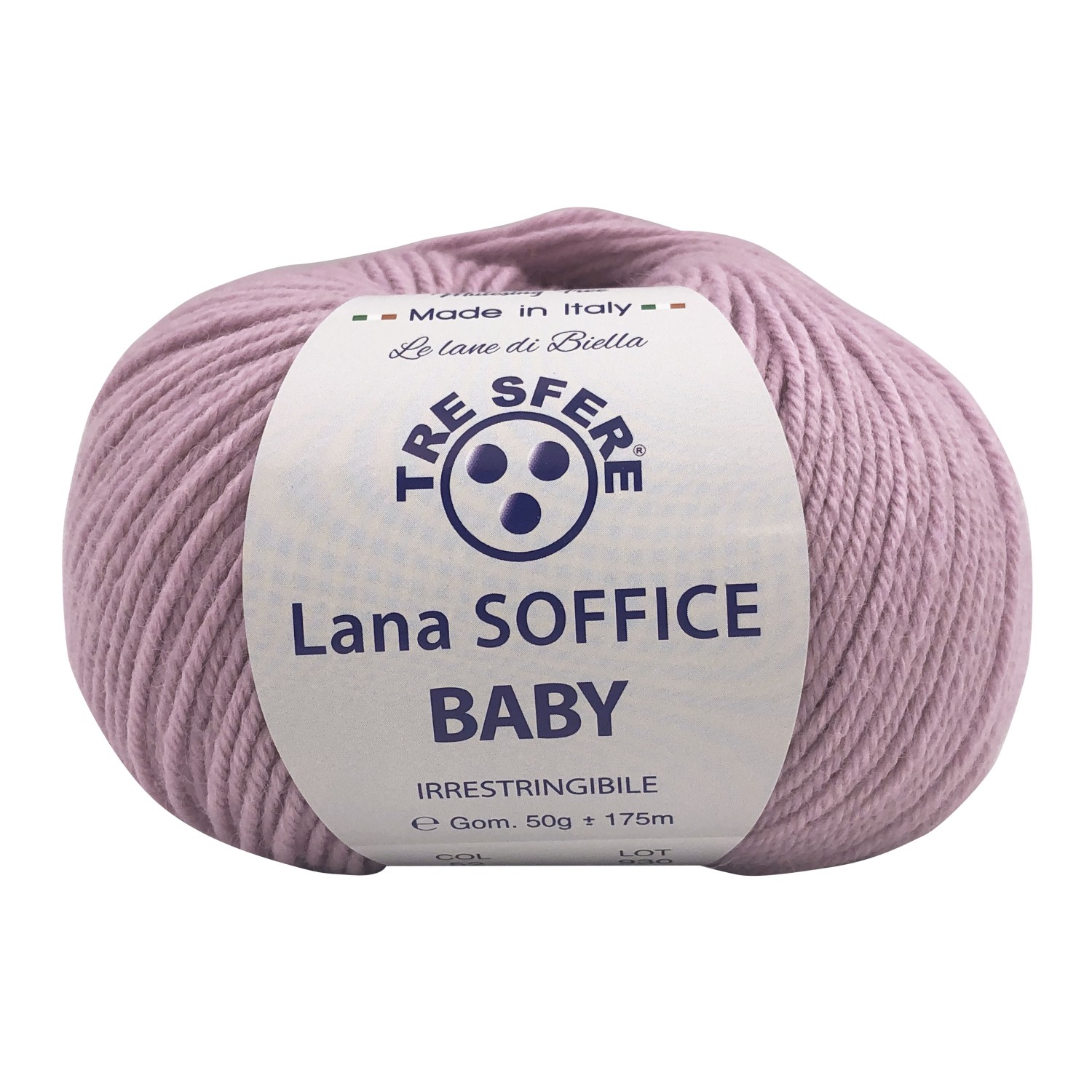 Gomitolo Lana Soffice Baby Made in Italy Tre Sfere 50% lana 50% dralon +- 175 mt. ferri o uncinetto 3/3,5