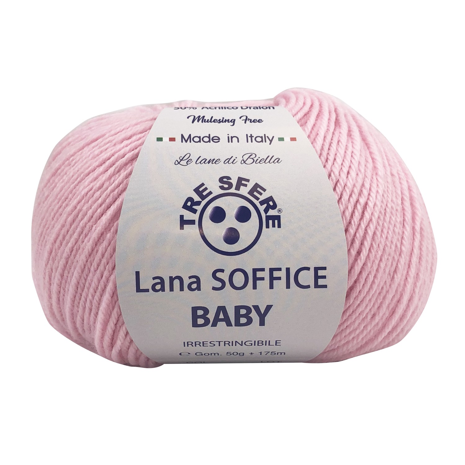 Gomitolo Lana Soffice Baby Made in Italy Tre Sfere 50% lana 50% dralon +- 175 mt. ferri o uncinetto 3/3,5