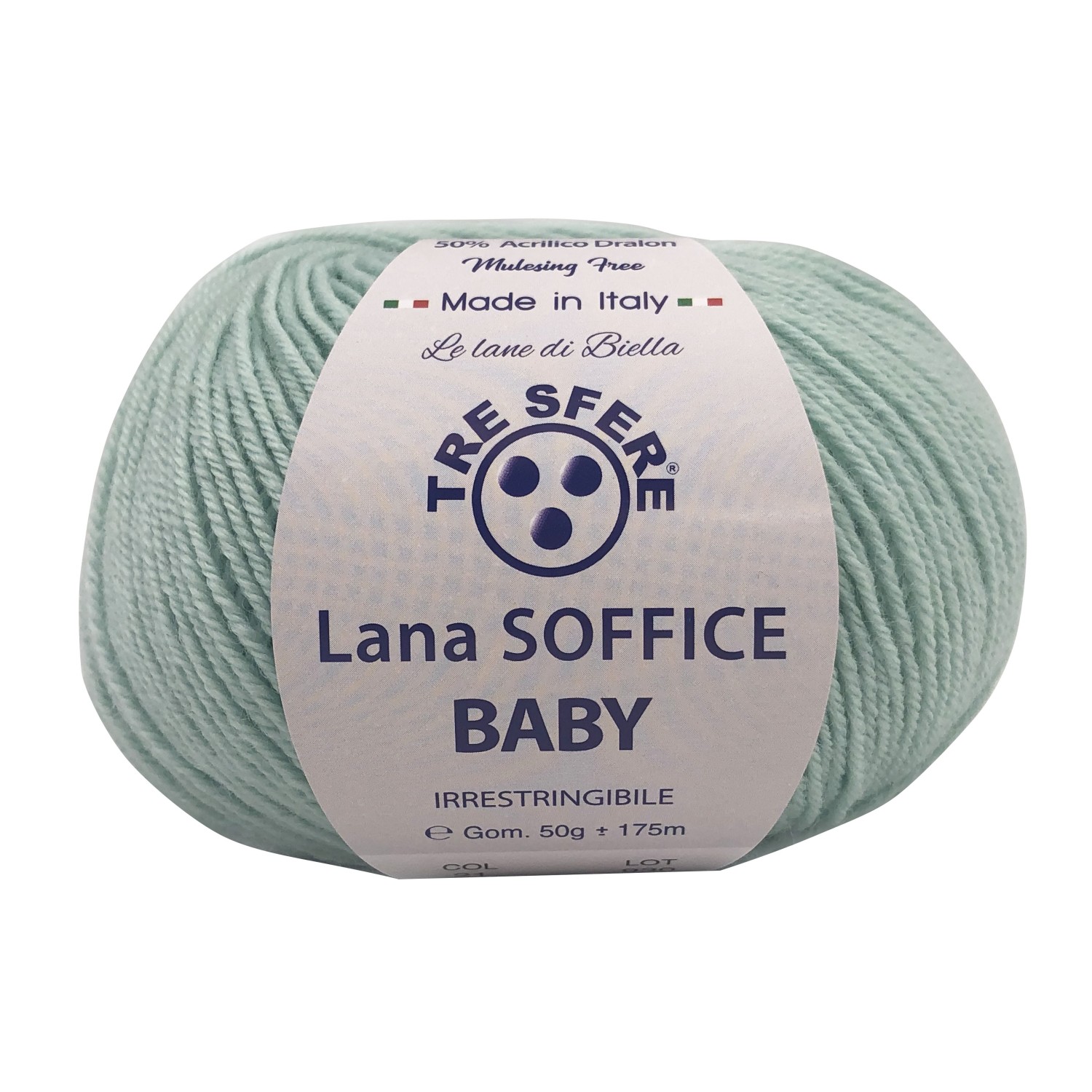 Gomitolo Lana Soffice Baby Made in Italy Tre Sfere 50% lana 50% dralon +- 175 mt. ferri o uncinetto 3/3,5