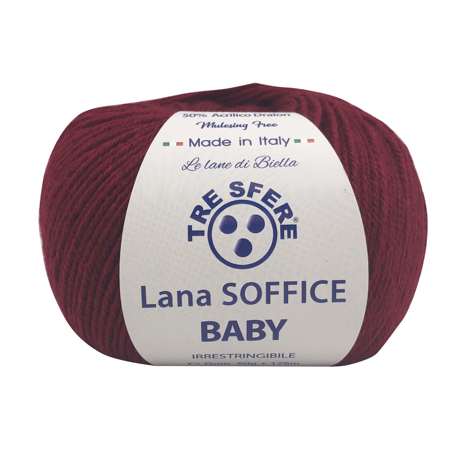 Gomitolo Lana Soffice Baby Made in Italy Tre Sfere 50% lana 50% dralon +- 175 mt. ferri o uncinetto 3/3,5