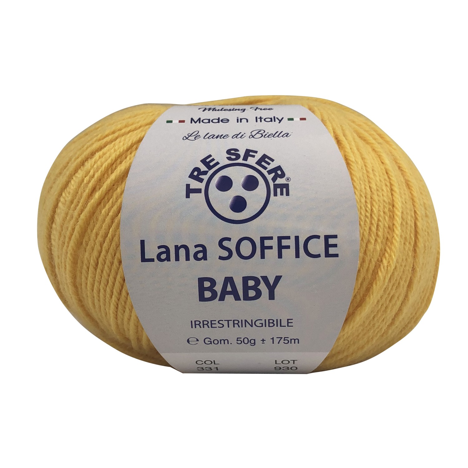 Gomitolo Lana Soffice Baby Made in Italy Tre Sfere 50% lana 50% dralon +- 175 mt. ferri o uncinetto 3/3,5