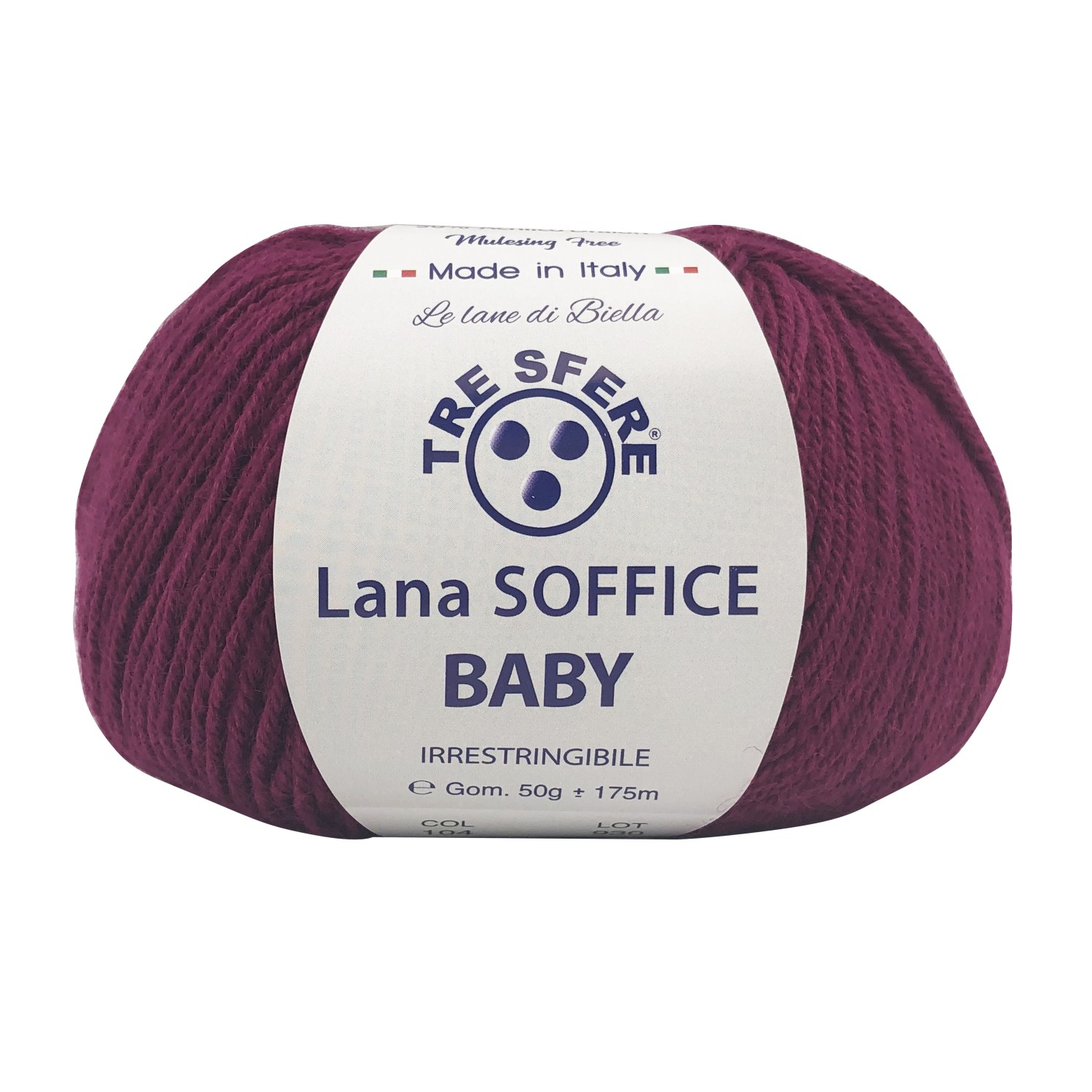 Gomitolo Lana Soffice Baby Made in Italy Tre Sfere 50% lana 50% dralon +- 175 mt. ferri o uncinetto 3/3,5