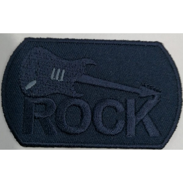 Toppa applicazione con ricamo "Rock" 009A su tessuto ovale applicabile termoadesiva o cucita dimensione 4,3x7,4 cm.