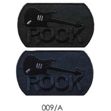 Toppa applicazione con ricamo "Rock" 009A su tessuto ovale applicabile termoadesiva o cucita dimensione 4,3x7,4 cm.