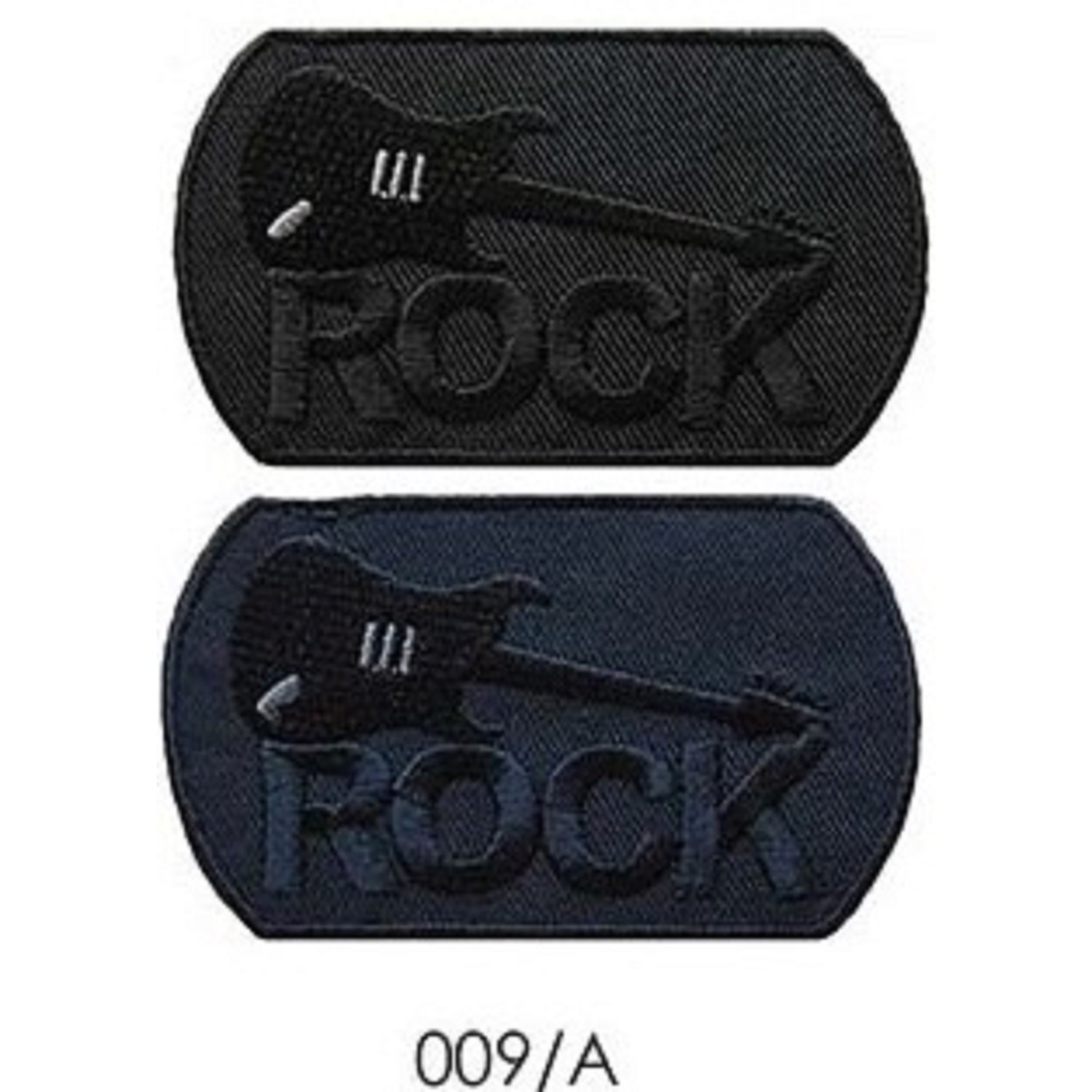 Toppa applicazione con ricamo "Rock" 009A su tessuto ovale applicabile termoadesiva o cucita dimensione 4,3x7,4 cm.