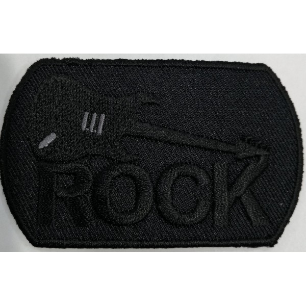 Toppa applicazione con ricamo "Rock" 009A su tessuto ovale applicabile termoadesiva o cucita dimensione 4,3x7,4 cm.