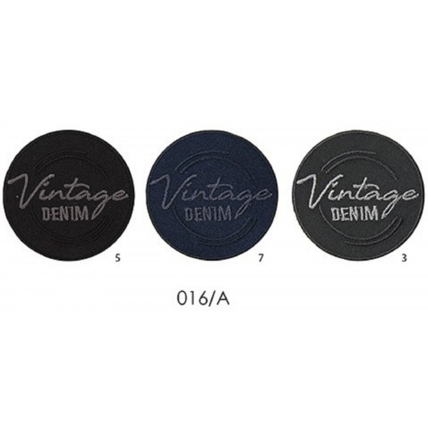 Toppa patch ricamo "Vintage Denim" 016A tessuto termoadesiva o cucire diametro 5 cm.