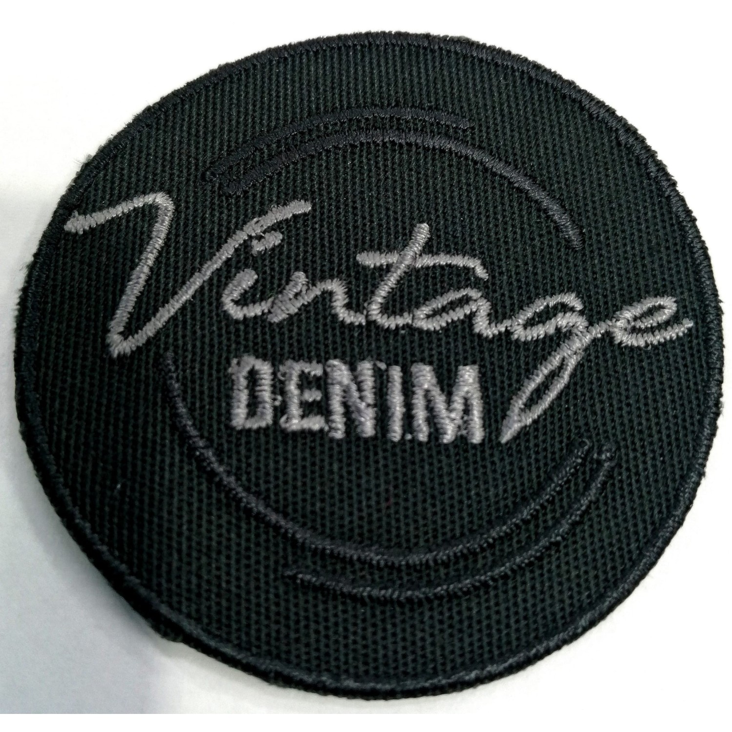 Toppa patch ricamo "Vintage Denim" 016A tessuto termoadesiva o cucire diametro 5 cm.