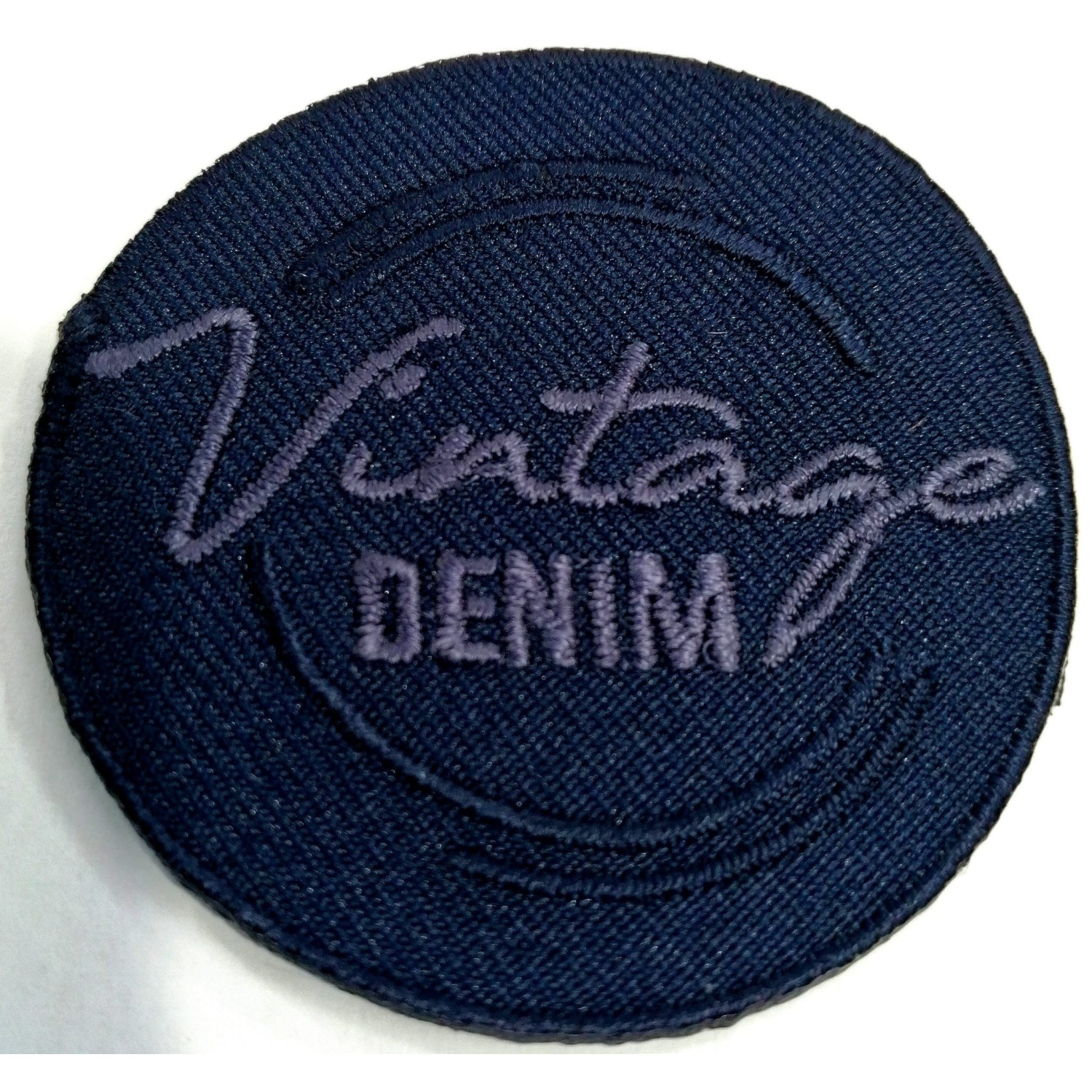 Toppa patch ricamo "Vintage Denim" 016A tessuto termoadesiva o cucire diametro 5 cm.