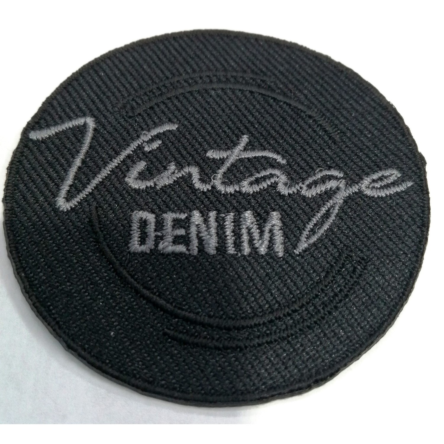 Toppa patch ricamo "Vintage Denim" 016A tessuto termoadesiva o cucire diametro 5 cm.