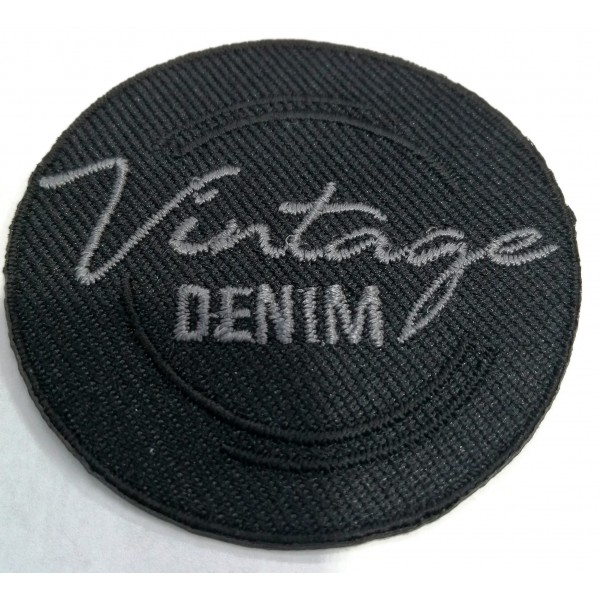 Toppa patch ricamo "Vintage Denim" 016A tessuto termoadesiva o cucire diametro 5 cm.