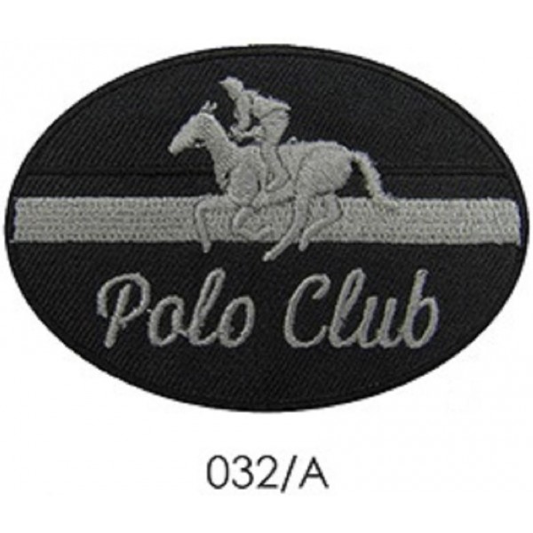 Toppa patch ricamo su tessuto "Polo Club" 032A termo o cucire dimensioni 6x8,7 cm.