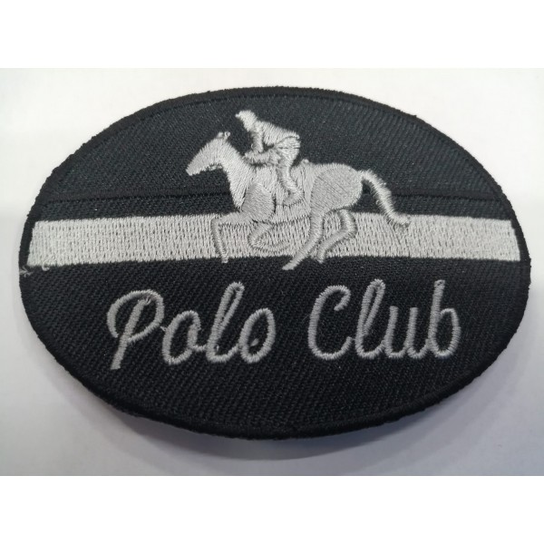 Toppa patch ricamo su tessuto "Polo Club" 032A termo o cucire dimensioni 6x8,7 cm.