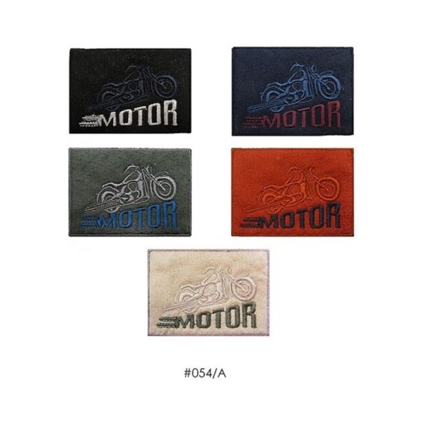 Toppa patch ricamo "Motor" 054A tessuto ecopelle scamosciato termoadesiva o cucire dimensioni 5x7 cm.