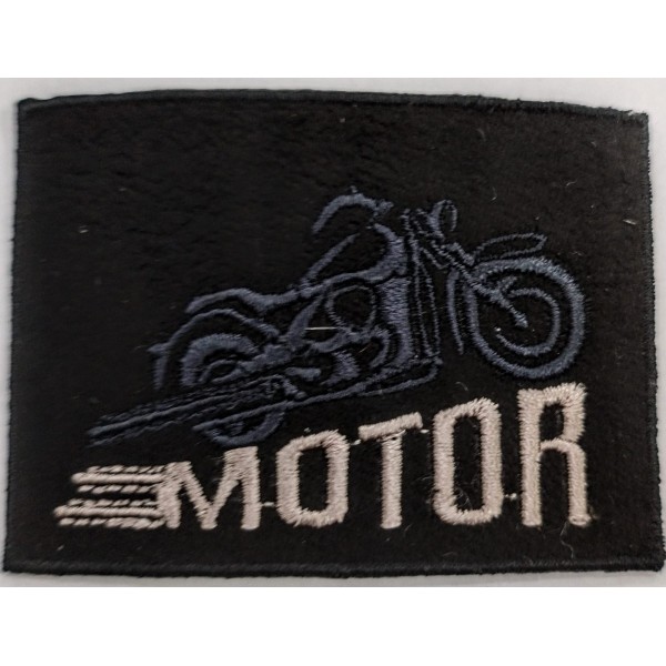 Toppa patch ricamo "Motor" 054A tessuto ecopelle scamosciato termoadesiva o cucire dimensioni 5x7 cm.