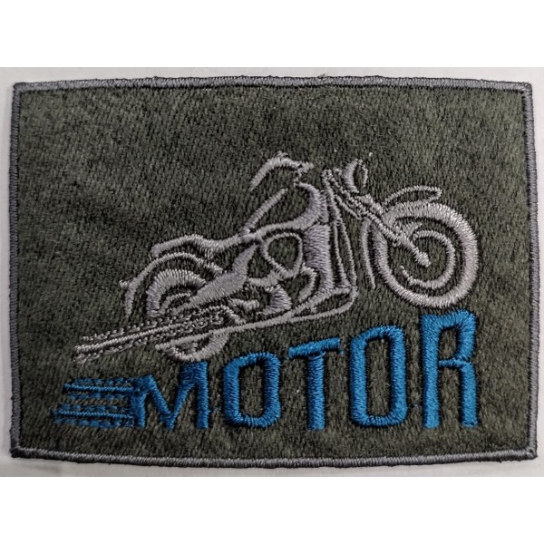 Toppa patch ricamo "Motor" 054A tessuto ecopelle scamosciato termoadesiva o cucire dimensioni 5x7 cm.