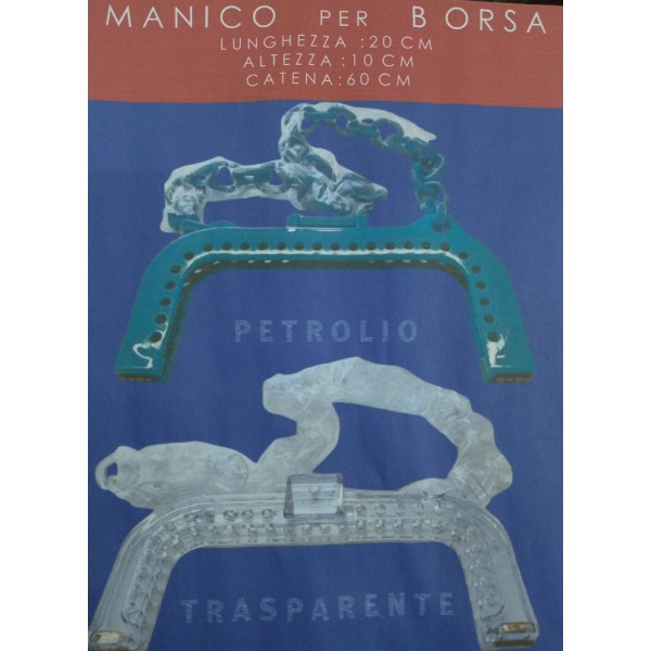 Chiusura in plastica per borsa 20x10 cm. con gancio magnetico e tracolla da 60 cm. vari colori