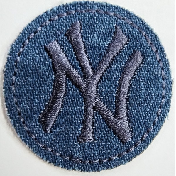 Toppa patch ricamo "NY" 096B tessuto termoadesiva o cucire diametro 3,6 cm.