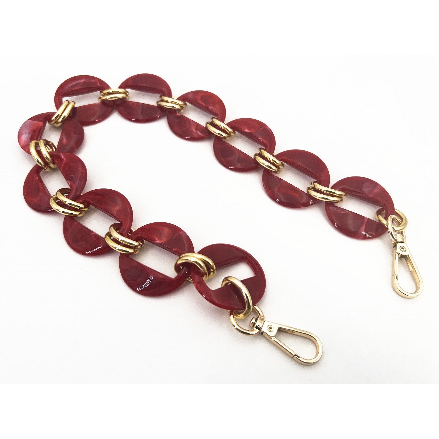 Catena resina con moschettoni lunghezza 56 cm. per borse e borsette vari colori