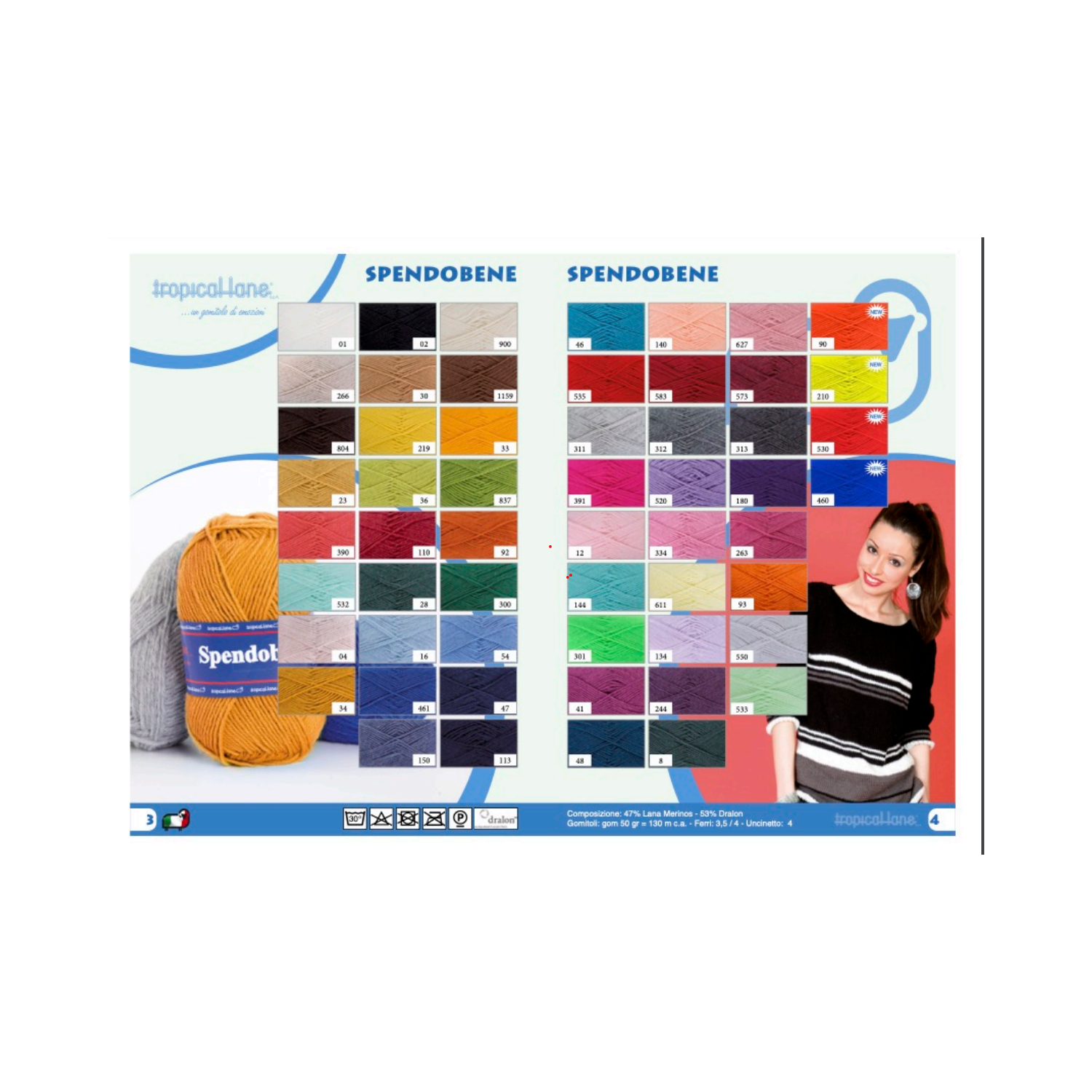 Gomitolo lana Spendobene Tropical Lane (+-130 mt.) 50 gr. 47% Lana Merinos 53% Dralon 65 colori