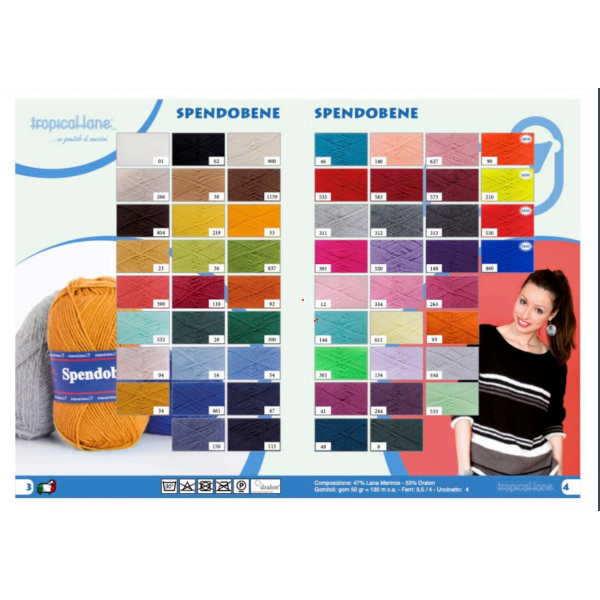 Gomitolo lana Spendobene Tropical Lane (+-130 mt.) 50 gr. 47% Lana Merinos 53% Dralon 65 colori