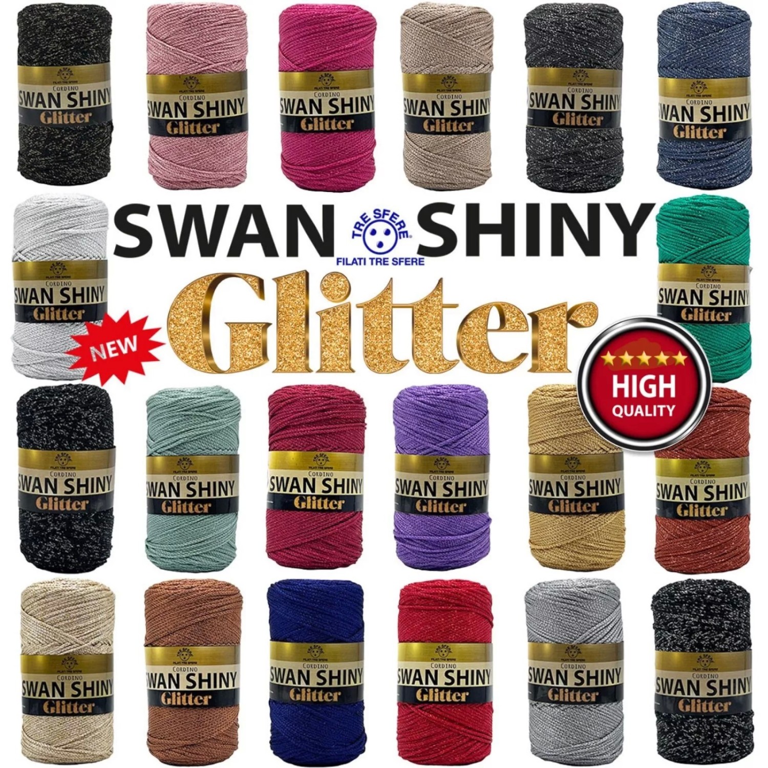 Cordino Swan Shiny Glitter 85% Polipropilene 15% Lurex cf. 250 gr. 250 mt.
