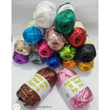 Gomitolo di fettuccia metallizzata x borse e varie elastica, peso +- 100 gr. 45 mt.