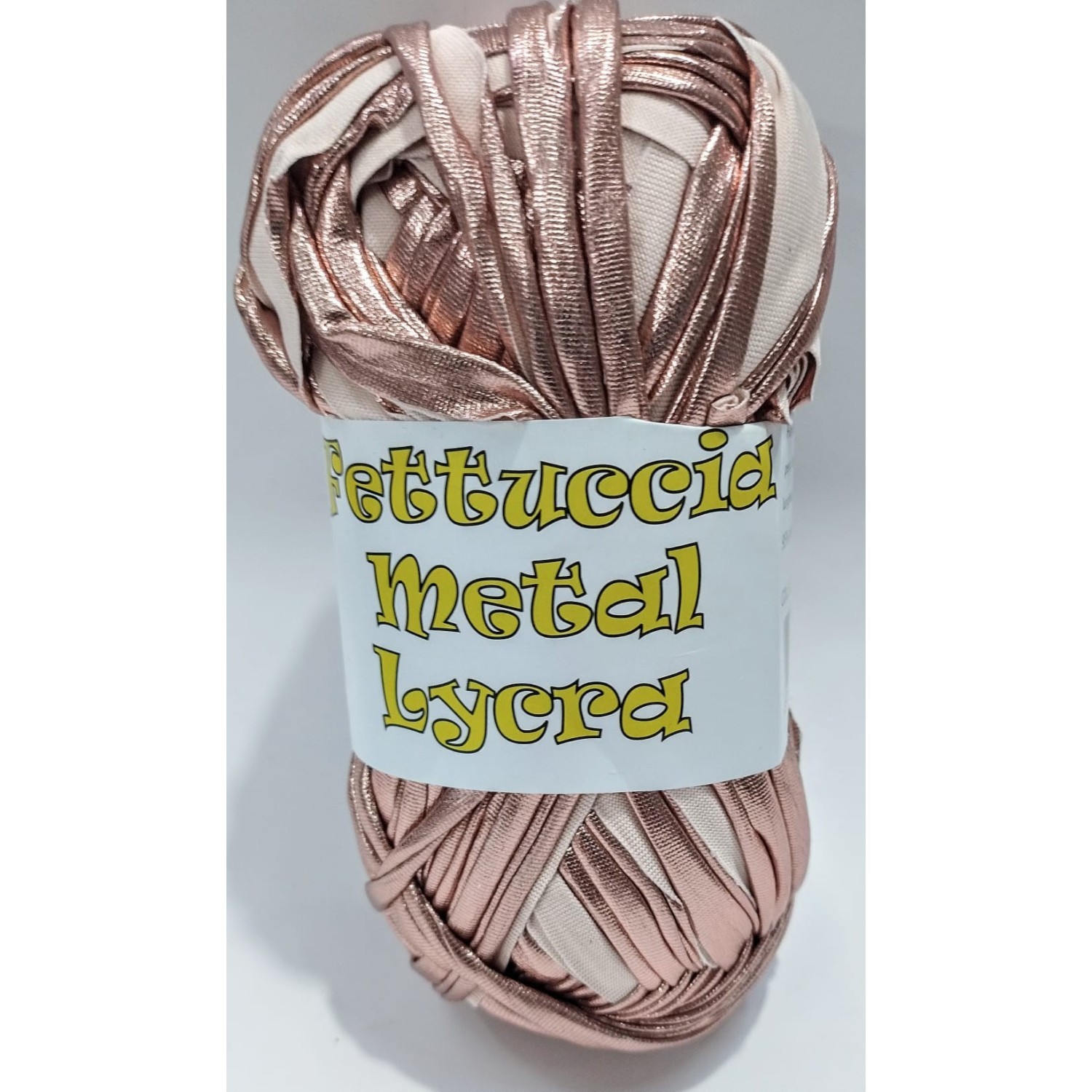 Gomitolo di fettuccia metallizzata x borse e varie elastica, peso +- 100 gr. 45 mt.