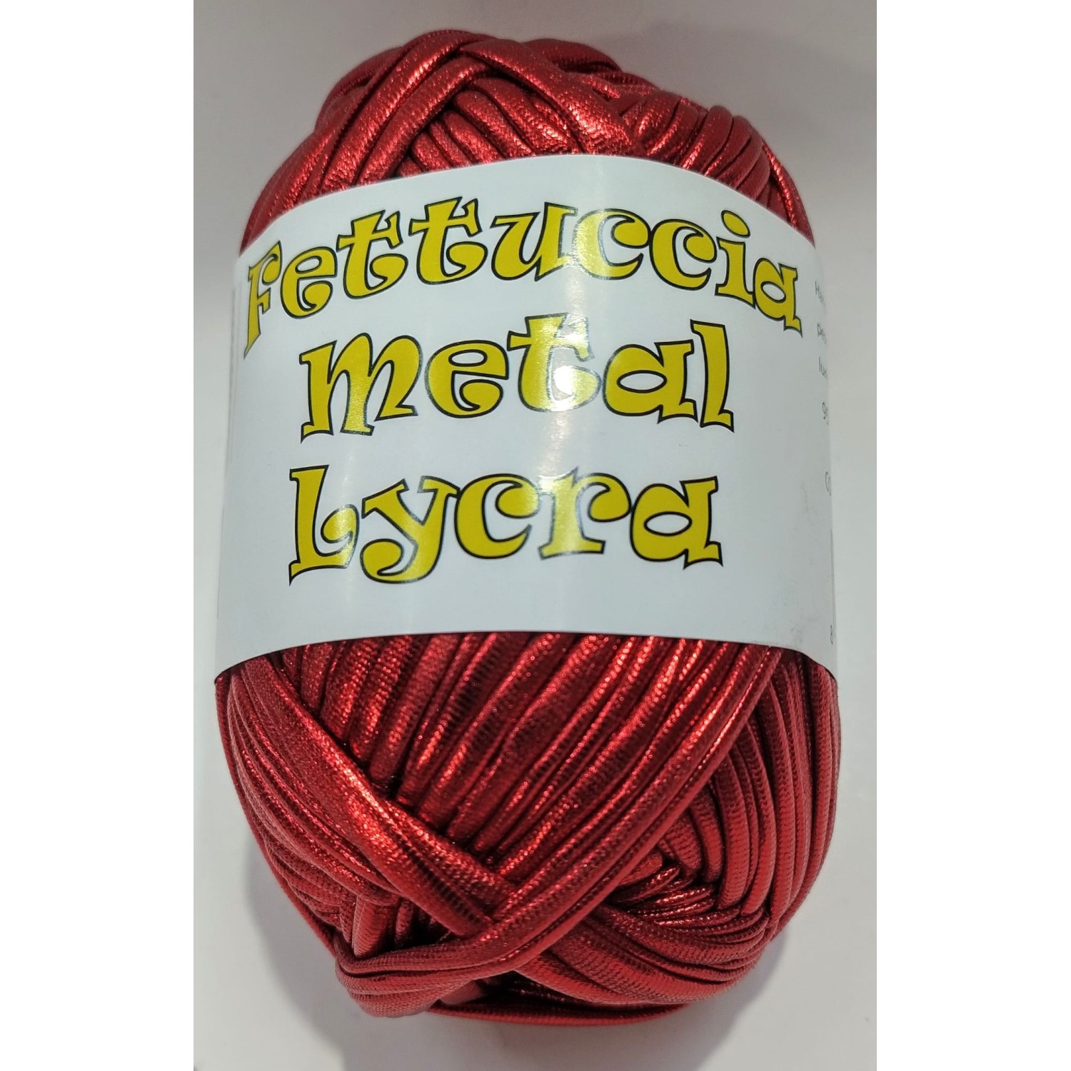 Gomitolo di fettuccia metallizzata x borse e varie elastica, peso +- 100 gr. 45 mt.