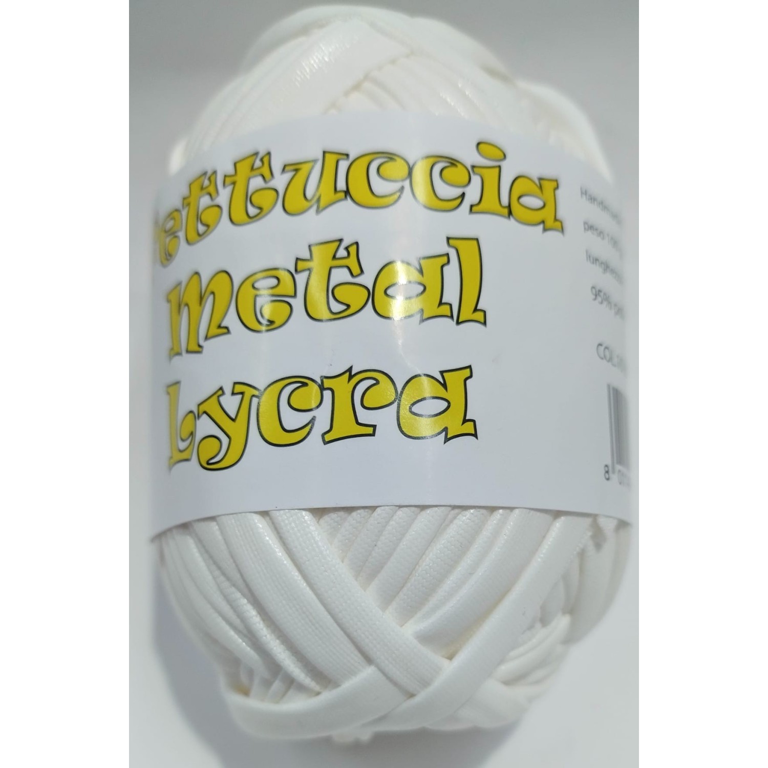 Gomitolo di fettuccia metallizzata x borse e varie elastica, peso +- 100 gr. 45 mt.