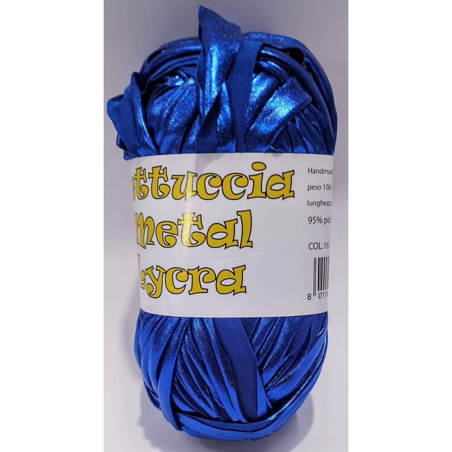 Gomitolo di fettuccia metallizzata x borse e varie elastica, peso +- 100 gr. 45 mt.