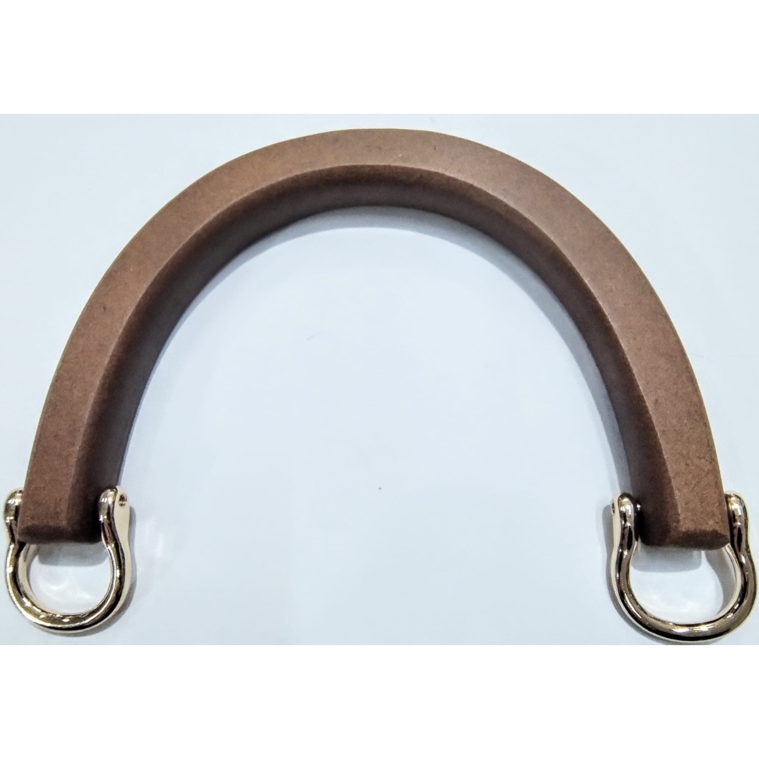 Manico per borsa in legno con anelli in metallo dimensioni 14,5x9,5 cm.