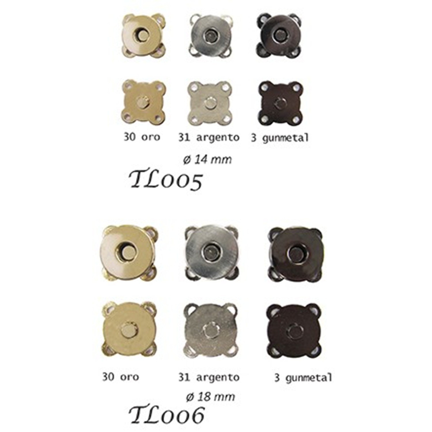 Chiusura calamita da cucire per rifiniture borse e accessori misura 1,8 cm.